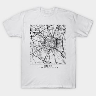 MILAN ITALY BLACK CITY STREET MAP ART T-Shirt